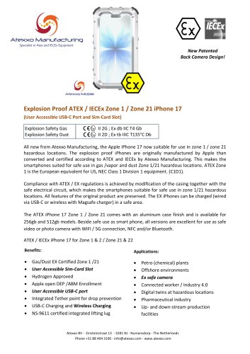 Product flyer explosion proof iPhone 17 (Ex Zone 1)