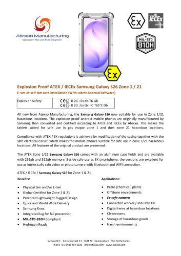 Product flyer explosion proof Samsung Galaxy S26 (Ex Zone 1)