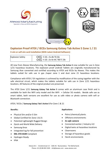 Product flyer explosion proof Samsung Galaxy Tab Active5 (Ex Zone 1)
