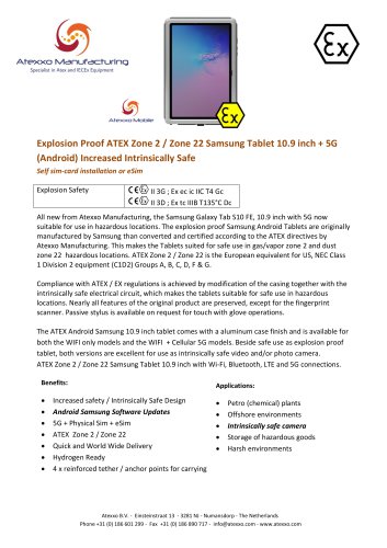 Product flyer explosion proof Samsung Galaxy Tab S10 FE (Ex Zone 2)