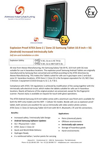 Product flyer explosion proof Samsung Galaxy Tab S9 FE (Ex Zone 2)