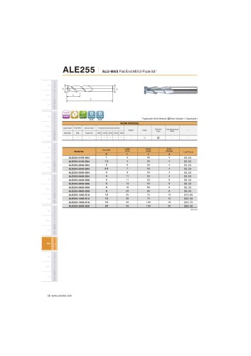 ALE255 Carbide flat mill 2F for Aluminum helix55