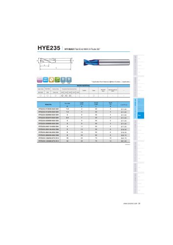 HYE235 carbide flat mill 2F for hardened steel 48-65HRC helix30