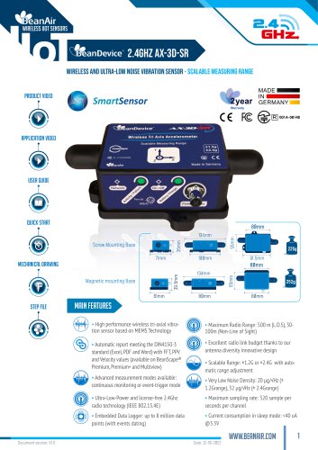 2.4GHz AX-3D-SR Wireless and Ultra-Low Noise Vibration Sensor