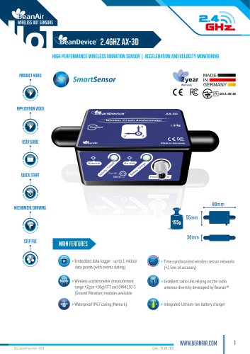 BeanDevice AX-3D - Wireless accelerometer with built-in datalogger - datahseet