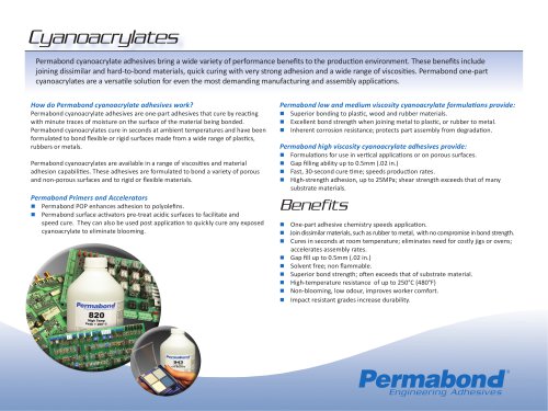 Permabond Cyanoacrylate (Instant) Adhesives