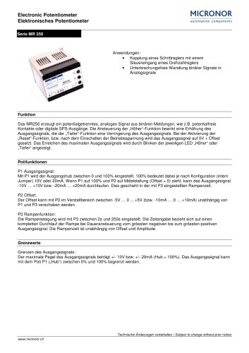 Electronic motor Potentiometer front mounting