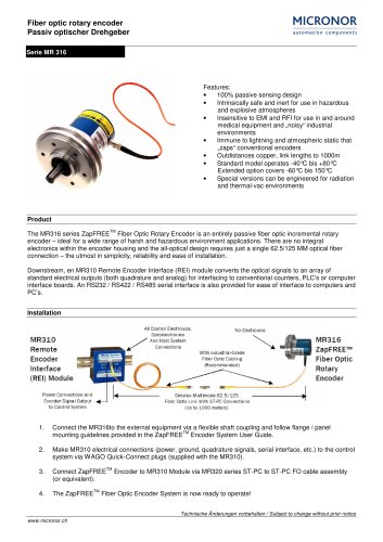 Fiber Optic Rotary Encoder MR 316 Typ: MR 316 