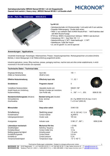 Geared Limit Switch for the big-crane construction to the extension of a flypower-sensor