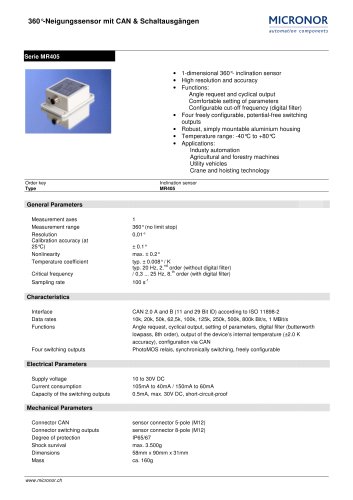 Inclination Sensor 1D with CAN & switching outputs Typ: MR 405