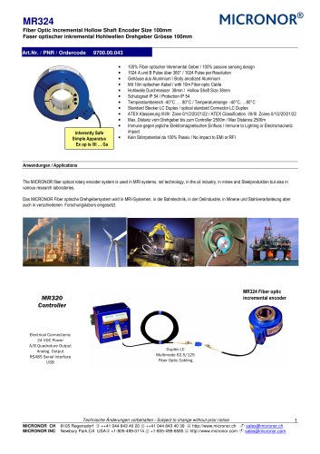 MR324 Fiber optic incremental hollow shaft encoder