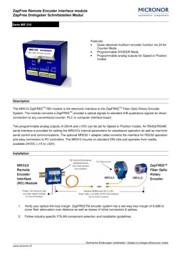 Remote Encoder Interface (REI) Module for MR 312 + MR 314 Typ: MR 310