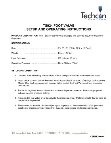 TS924 and TS924V Foot Valve Dispensers