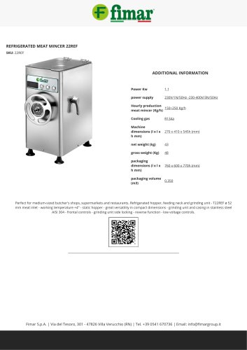 REFRIGERATED MEAT MINCER 22REF