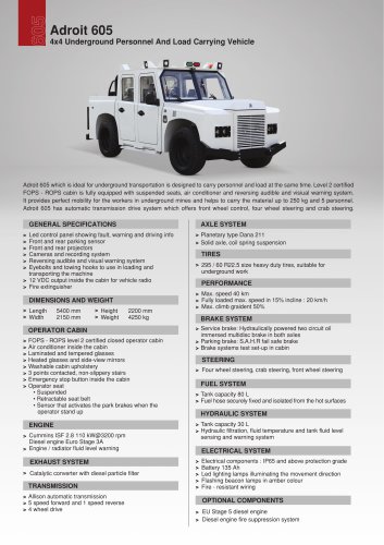 Adroit 605 4x4 Underground Personnel And Load Carrying Vehicle
