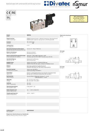 Solenoid valve with combined 3/2 or 5/2 way function, G 1/2"