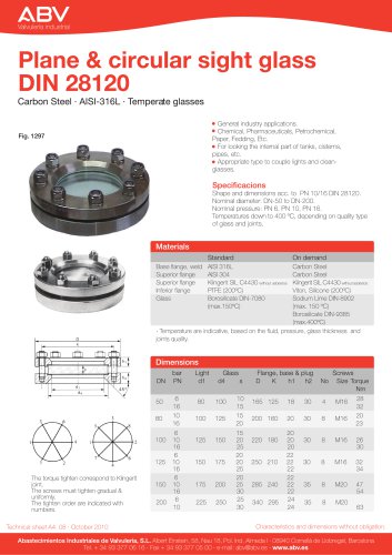 Plane & circular sight glass DIN 28120