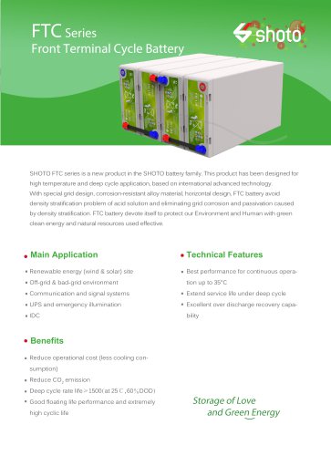 Shoto deep cycle battery FTC series for UPS & IDC