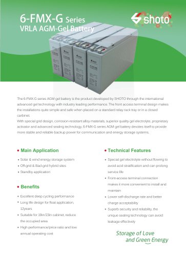 Shoto High-capacity battery  6-FMX-G series  for telecom & UPS