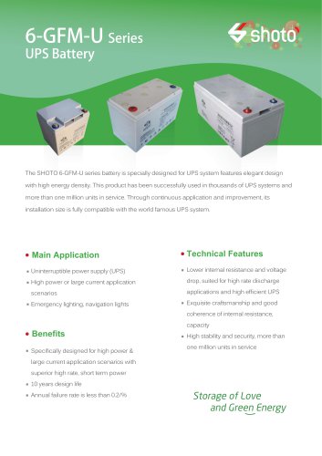 Shoto High-power battery 6-GFM-U series for UPS