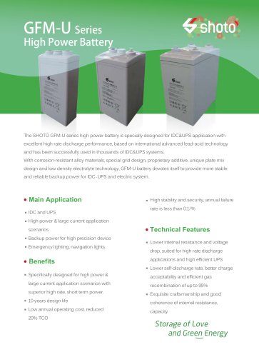 Shoto high-power battery GFM-U seriesfor IDC & UPS