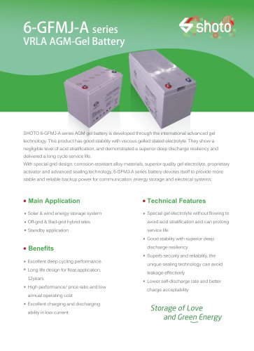 Shoto VRLA gel battery 6-GFMJ-A series for energy storage