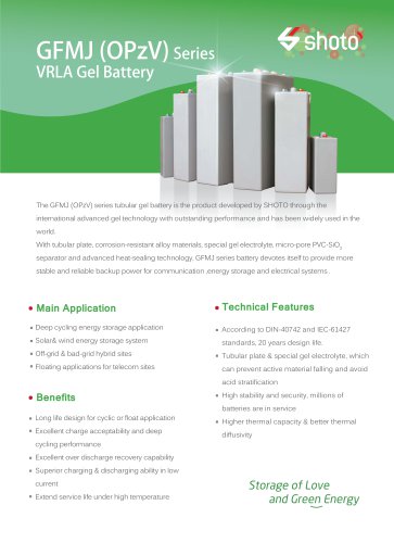 Shoto VRLA gel battery GFMJ(OPzV) Series for energy storage