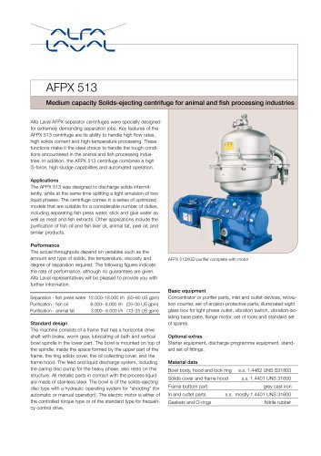 AFPX513 Medium capacity Solids-ejecting centrifuge for animal and fish processing industries