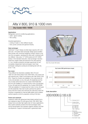 Alfa V 800, 910 & 1000 mm - Dry Cooler VDD / VDD6