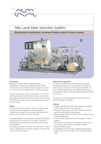 Alfa Laval beer recovery system