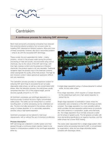 Centriskim - A continuous process for reducing DAF skimmings 