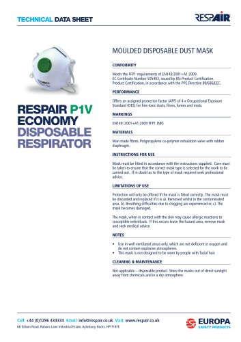 RESPAIR P1V ECONOMY DISPOSABLE RESPIRATOR