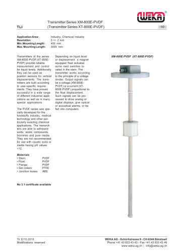 Transmitter Series XM-800E-PVDF (XT-800E-PVDF)