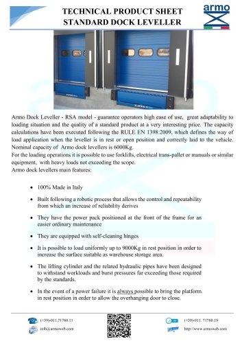 DOCK LEVELLER - TECHNICAL PRODUCT SHEET STANDARD