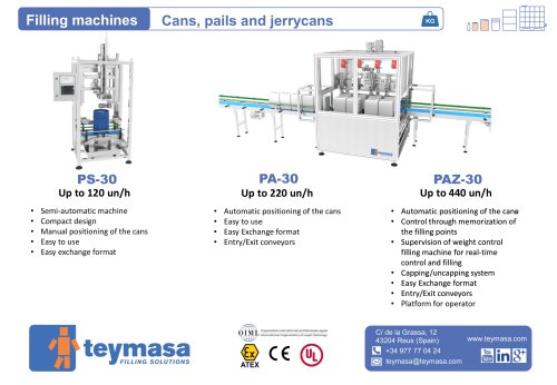 PS-30 / Filling machines Cans, pails and jerrycans