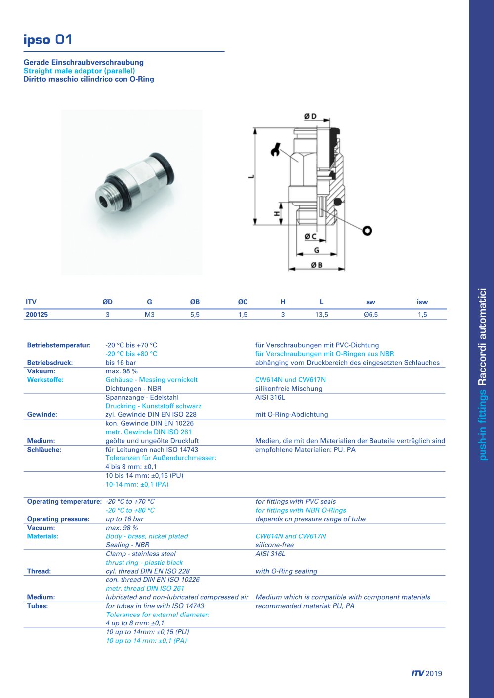 Straight male adaptor (parallel) - ITV