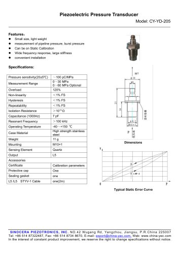 Piezoelectric Pressure Transducer CY-YD-205