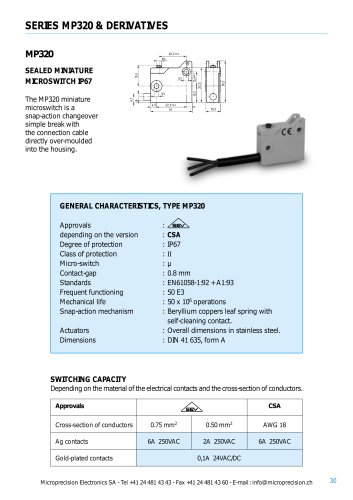 MINIATURES MICROSWITCHES  OVERMOULED CABLES MP320