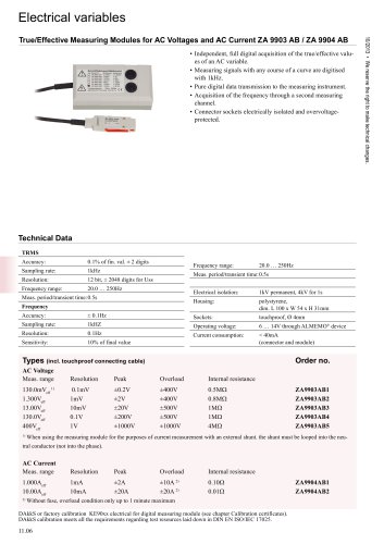 Electrical variables A 9903 AB / ZA 9904 AB