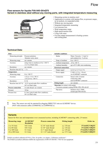Flow sensors for liquids in stainless steel FVA 645-GVxQT5