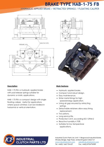 ICP Hydraulic Floating Caliper Brake HAB-1-75 FB