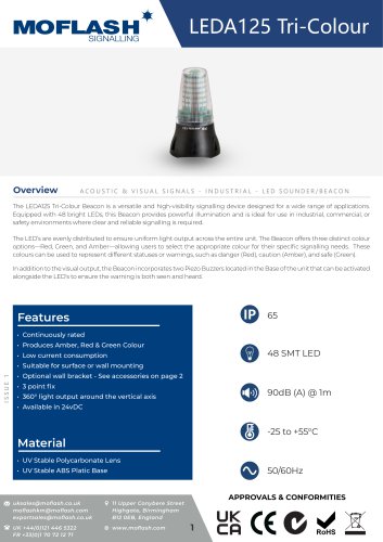 Datasheet - Sounder/Beacon LEDA125 Tricolour
