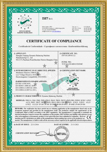 CE Certification of JP Balancing Machines