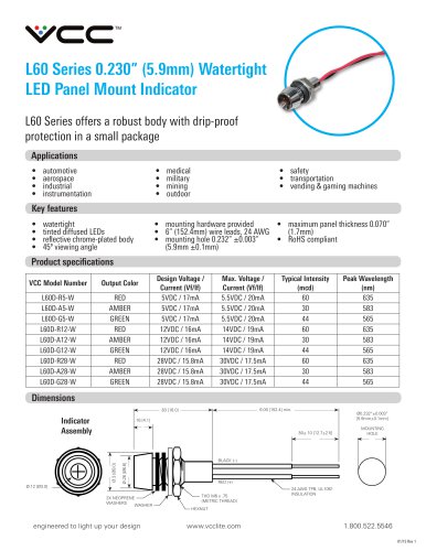 L60 Series 0.230? (5.9mm) Watertight  LED Panel Mount Indicator