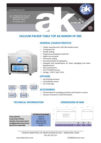 VACUUM PACKER TABLE TOP AK-RAMON VP-580