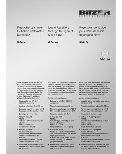 Liquid Receivers for High Refrigerant Mass Flow - G Series  DP-311-1