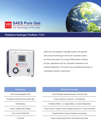 Palladium Hydrogen Purifiers: PD05