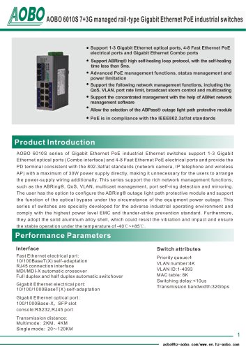 10 ports  gigabit Ethernet switches with  DIN rail / AOBO 6010s