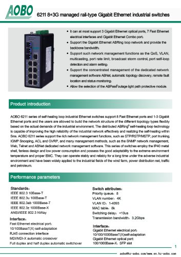 Managed ethernet switch  10 ports  gigabit Ethernet  DIN rail /AOBO 6211