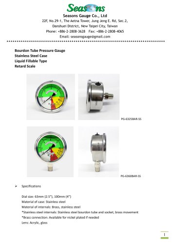 Seasons Gauge 63mm (2.5") 100mm (4") Stainless Steel Pressure Gauge with Retard